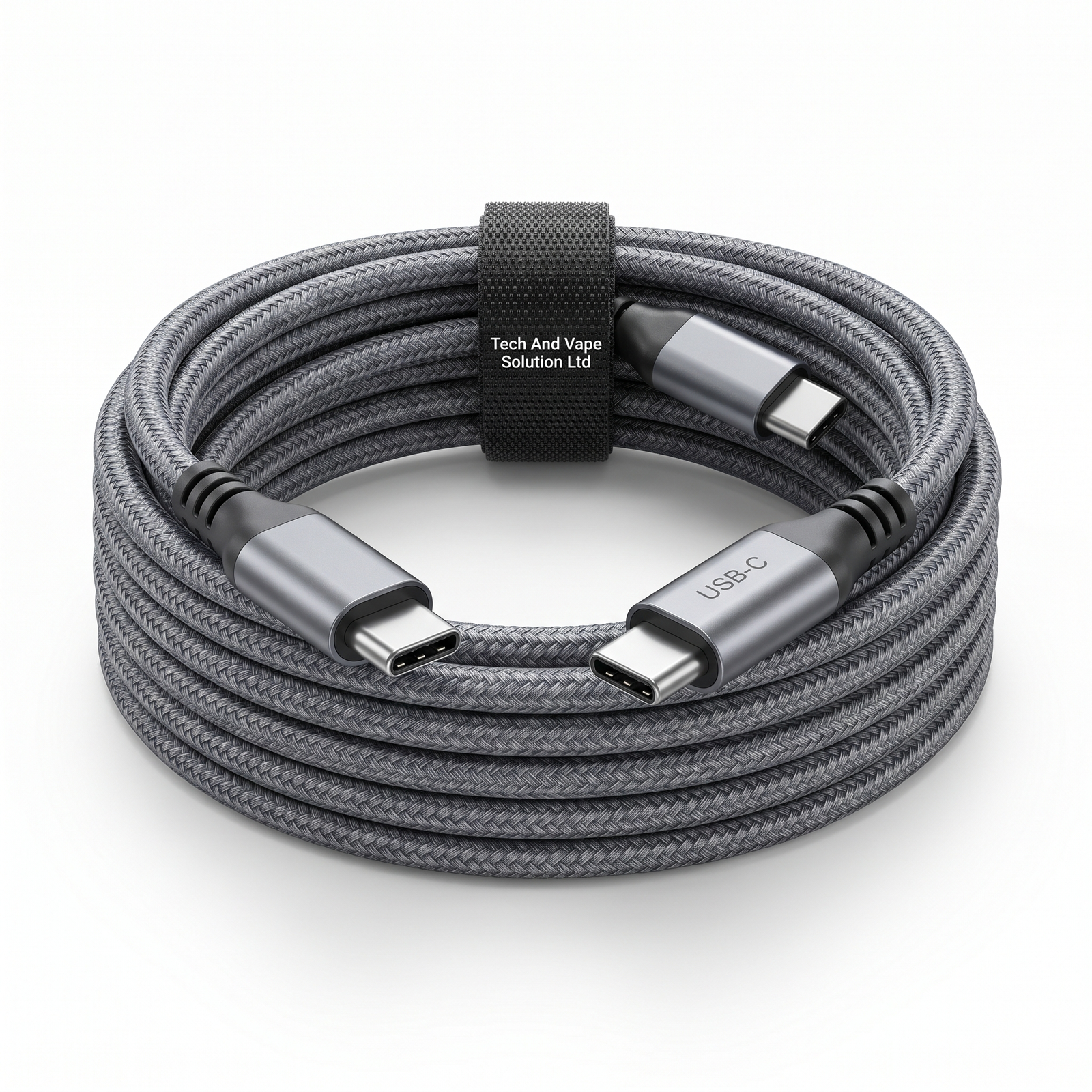Tech And Vape Solution Ltd Premium Braided USB-C to USB-C Cable - Grey